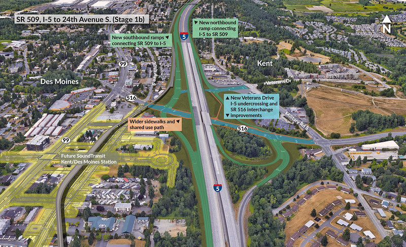 Nighttime lane reductions on SR 516 and southbound I-5 in Kent, Feb. 22-24