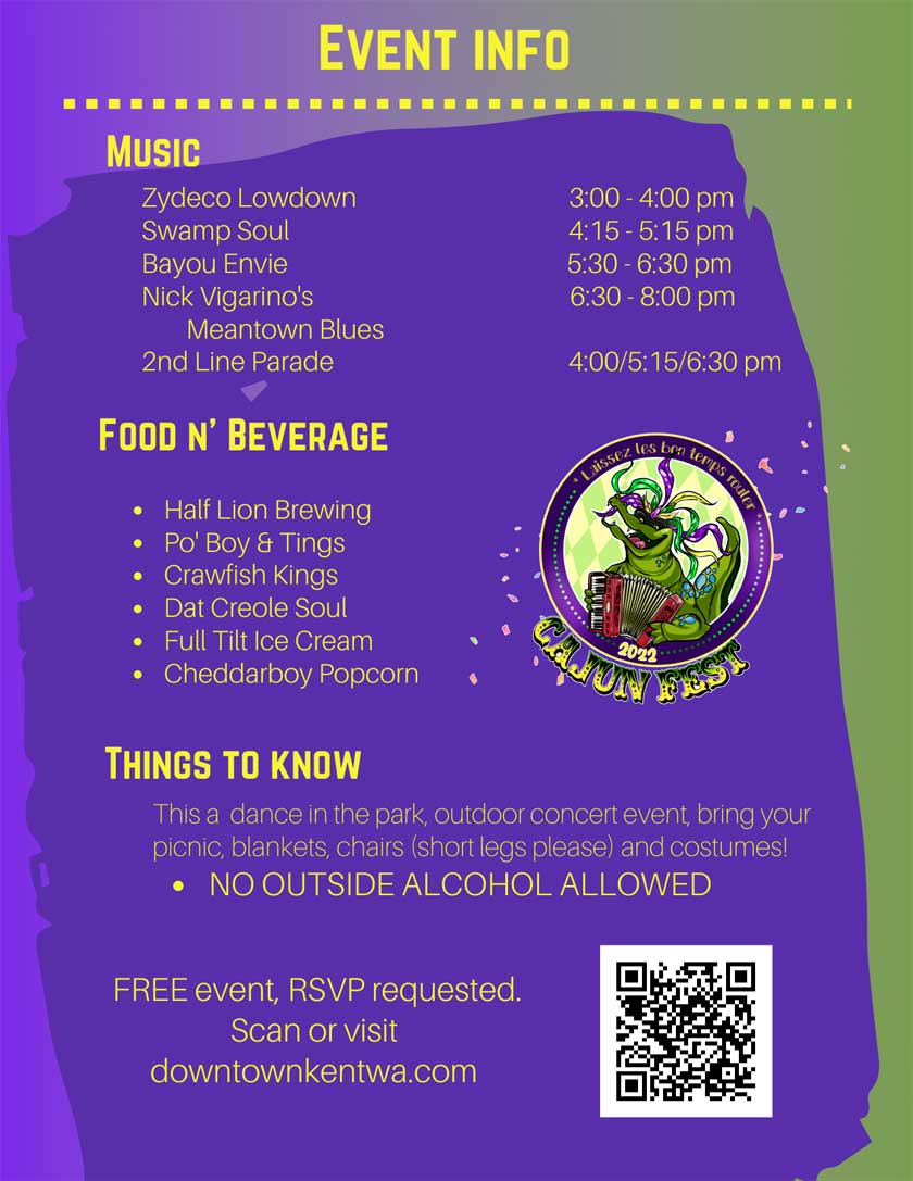 Kent’s first-ever Cajun Food and Music Fest is TODAY – Saturday, Aug. 20!